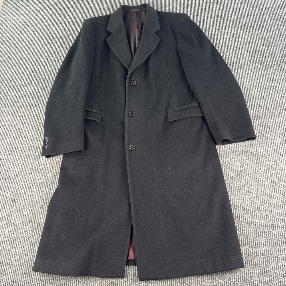 Vintage Nino Cerruti Overcoat Men 42L Black Wool Cashmere Blend Long Coat Brazil